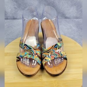 Italian Shoemaker Colorful Slip on Women's Sandals High Heel Size8 Made in Italy